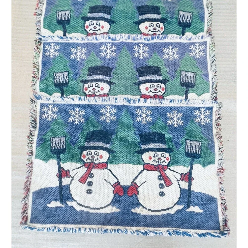Snowman Tapestry Placemats Set of 4 Fringe Edges Winter Christmas Decor 17.5